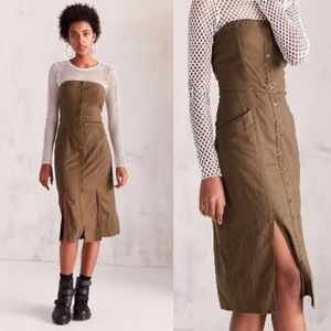 NWT BDG Army Green Button Strapless Midi Dress